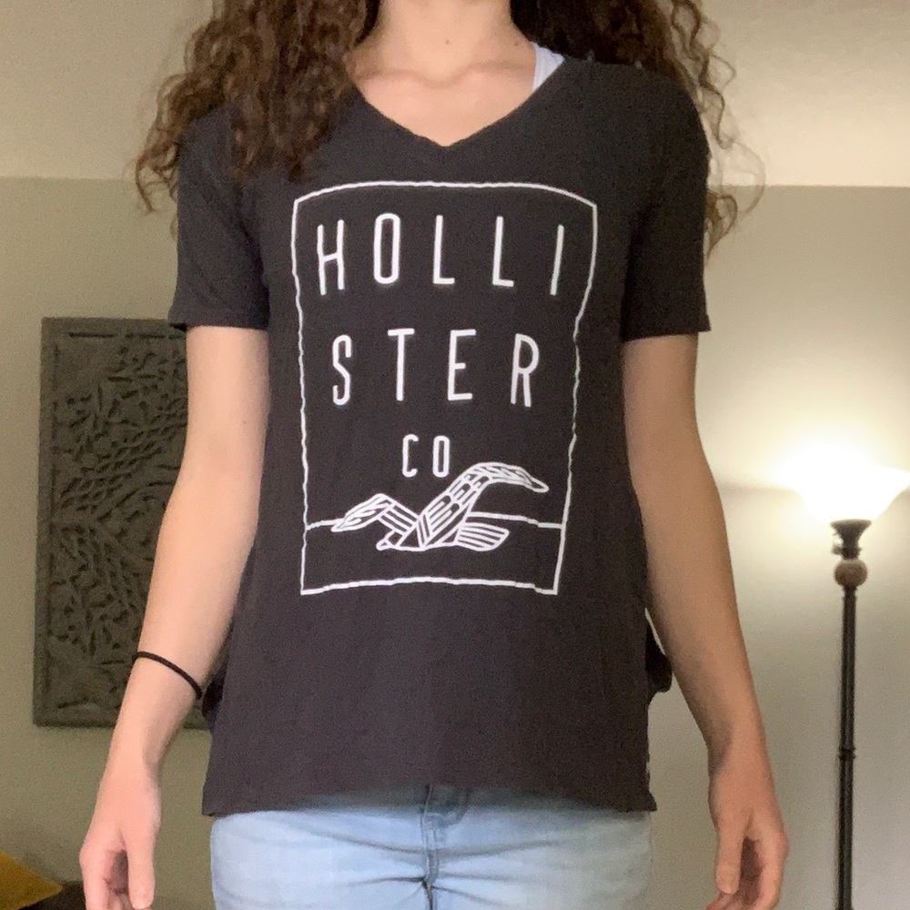Hollister dark grey v neck shirt with slits